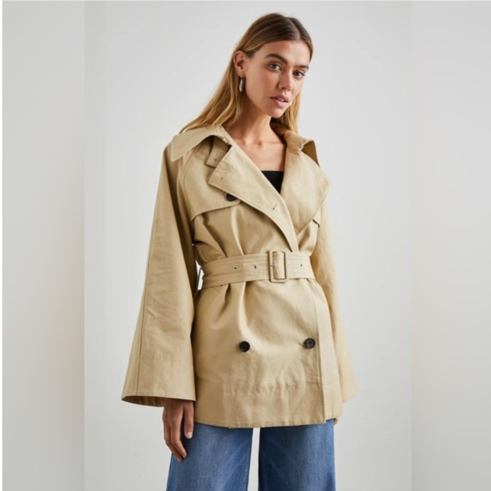 Rails Lucien Khaki Cotton Linen Double Breasted Trench Coat Jacket Large